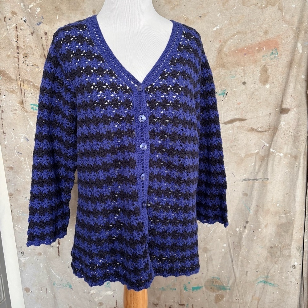 Vintage Boho Crochet Knit Button Front Cardigan Top Liz Claiborne